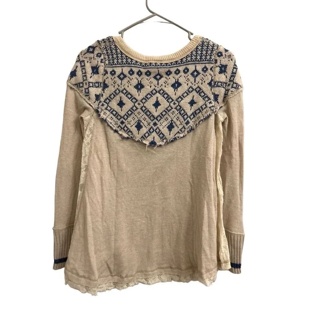 We the Free Cabin in the woods thermal/knitted henley neck top Oversized XS mixe - Picture 2 of 10
